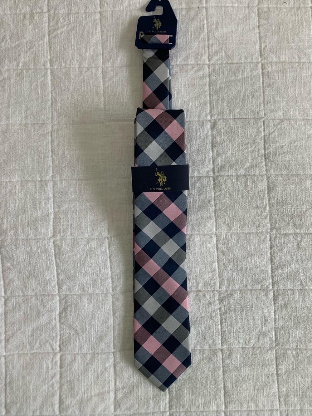 U.S. Polo Assn. Pink, Navy and Gray Plaid Men's Tie